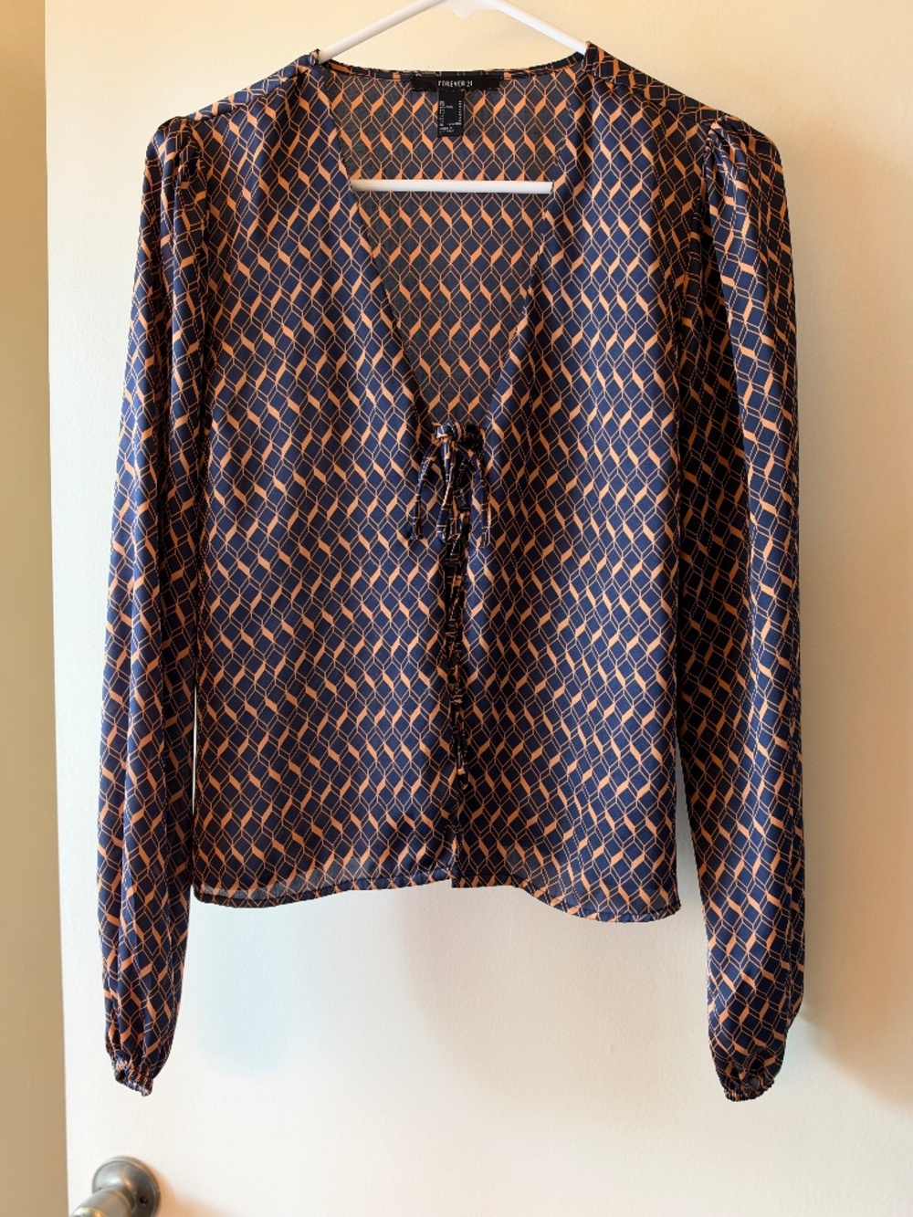 Forever 21 Bronze Navy Blue V-Neck Top - Size Medium
